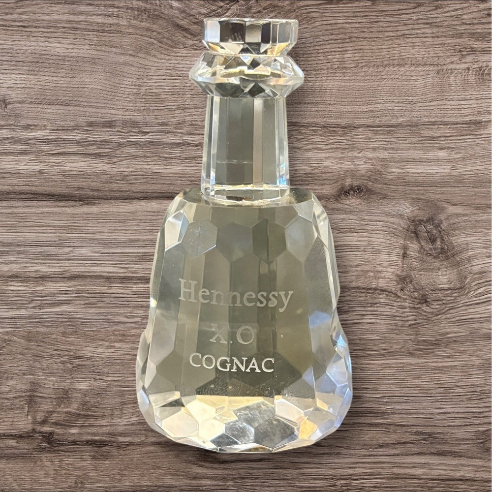 Hennessy XO Cognac Crystal Glass Bottle Paperweight 3.75" Etched Heavy Decor
